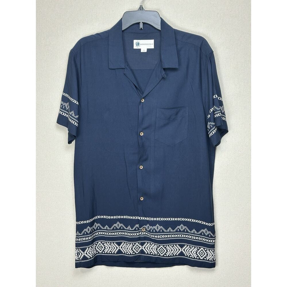 Aeropostale Button‎ Down Shirt Men's Men’s Navy Blue White Trim Rayon India